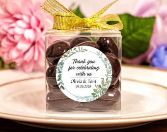 Clear Favor Boxes Set of 10, Personalized Stickers, Ribbon Included, Party Favor Box DIY Kit for Wedding, Bridal Shower,Baby Shower,Birthday