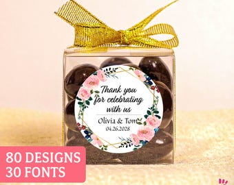 Personalized Clear Favor Boxes, Ribbon & Stickers, Wedding Party, Birthday Party Gifts for Guests, Set of 10