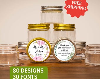 Personalized Candy Jar Favors with Custom Labels, Empty Favor Plastic Jars for Weddings, Showers & Events, 2oz