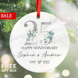 25th Anniversary Gift, Personalized Parents Anniversary Gift, Custom Anniversary Ornament, Grandparents Silver Anniversary Present Ideas