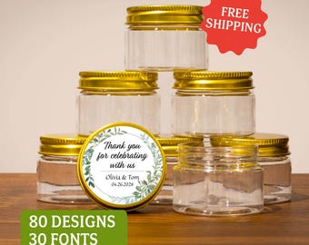 Personalized Candy Jar Favors with Custom Labels, Empty Favor Plastic Jars for Weddings, Showers & Events, 2oz