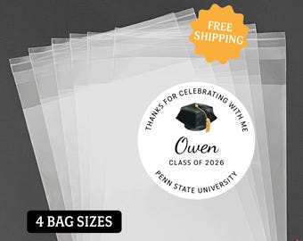 PhD Tam Graduation Party Favor Bags & Stickers: Custom Goodie Bags, Doctoral Degree Grad Party