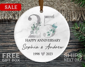 25th Anniversary Gift, Personalized Parents Anniversary Gift, Custom Anniversary Ornament, Grandparents Silver Anniversary Present Ideas