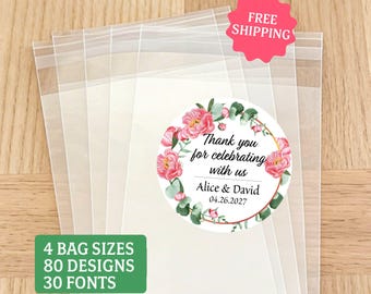 Wedding Party Favor Treat Bags with Labels -Bridal Shower, Baby Shower, Birthday Party Gift Bags