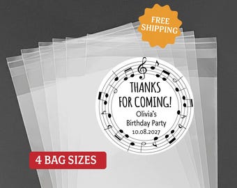 Music Note Custom Stickers for Clear Bags, Personalized Favor Stickers for Recitals, Concerts & Events
