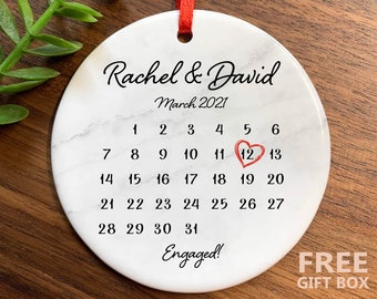 Personalized Engaged Ornament, Christmas Ornament, Engagement Gift, Custom Engaged Gift, First Christmas as an engaged, Couples Ornament