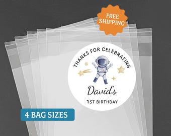 Personalized Outer Space Birthday Favor Bags & Astronaut Stickers