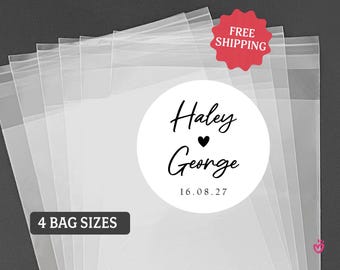 Personalized Wedding Favor Bags with Couple Name Stickers