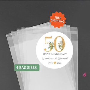 50th Anniversary Guest Favor stickers and bags, Personalized Wedding Anniversary Party Favor, Custom 50 years happy anniversary Keepsake