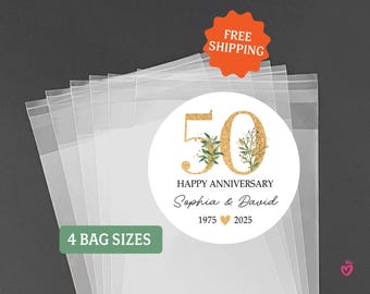 Personalized 50th Anniversary Favor Stickers & Bags: Keepsake Party Favors