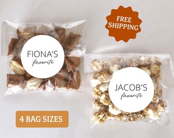 Personalized Wedding Favor Bags + Custom Stickers • Clear Self-Seal Treat Bags • Wedding Favors • Bridal Shower Gifts • Cookie + Candy Bags