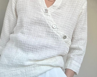 Top de lino texturizado