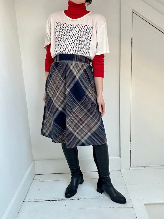 80s wool plaid a-line skirt