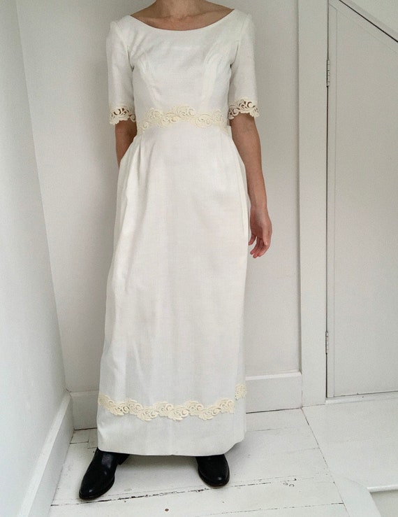 1960s linen wedding gown by Murray Hamburger - image 2