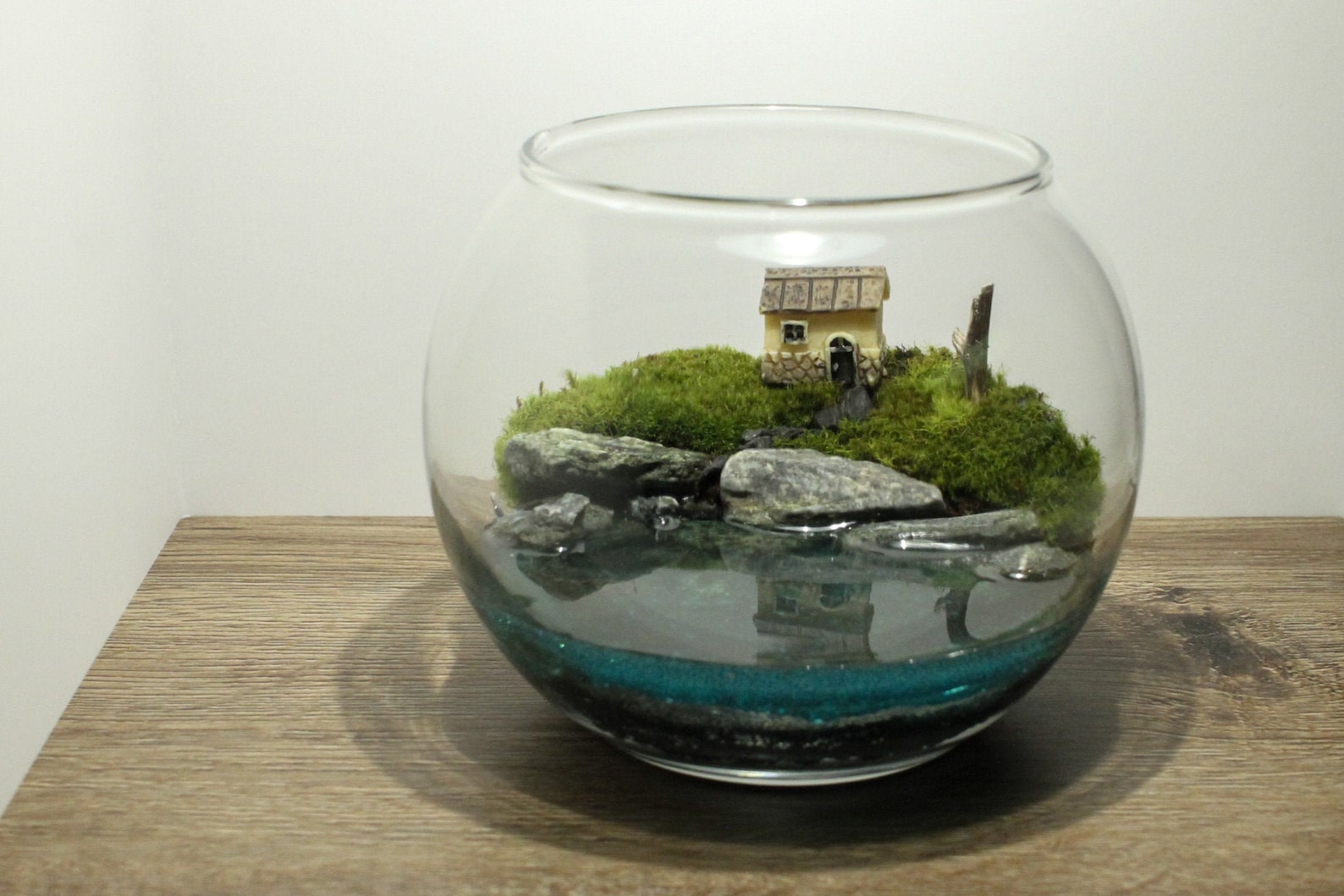 Live Moss Terrarium Cabin by the Lake Glass Terrarium Etsy