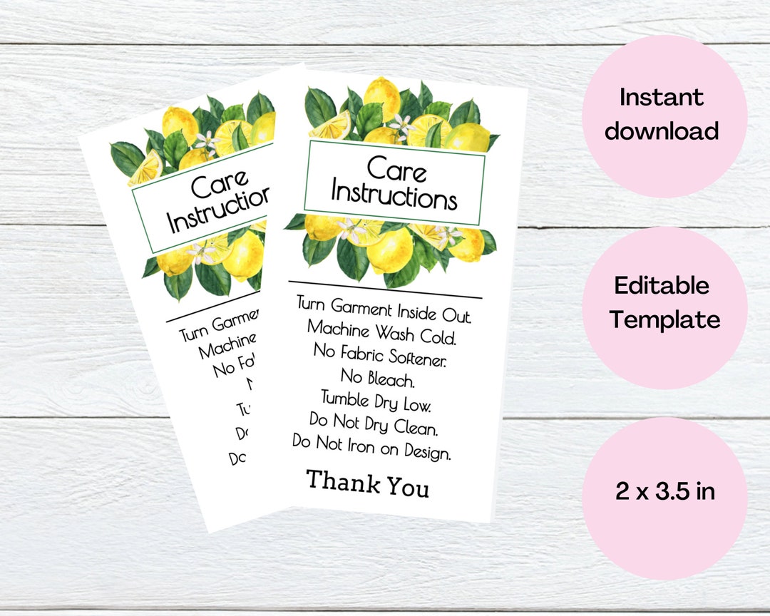 T-shirt Care Card, Printable Shirt Care Instructions, Editable Washing ...
