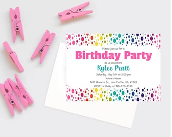 Birthday Invites, Colorful Birthday Invitation, Fun Birthday Invitation, Birthday Invitation Template, Invitations girl, Bday Invites