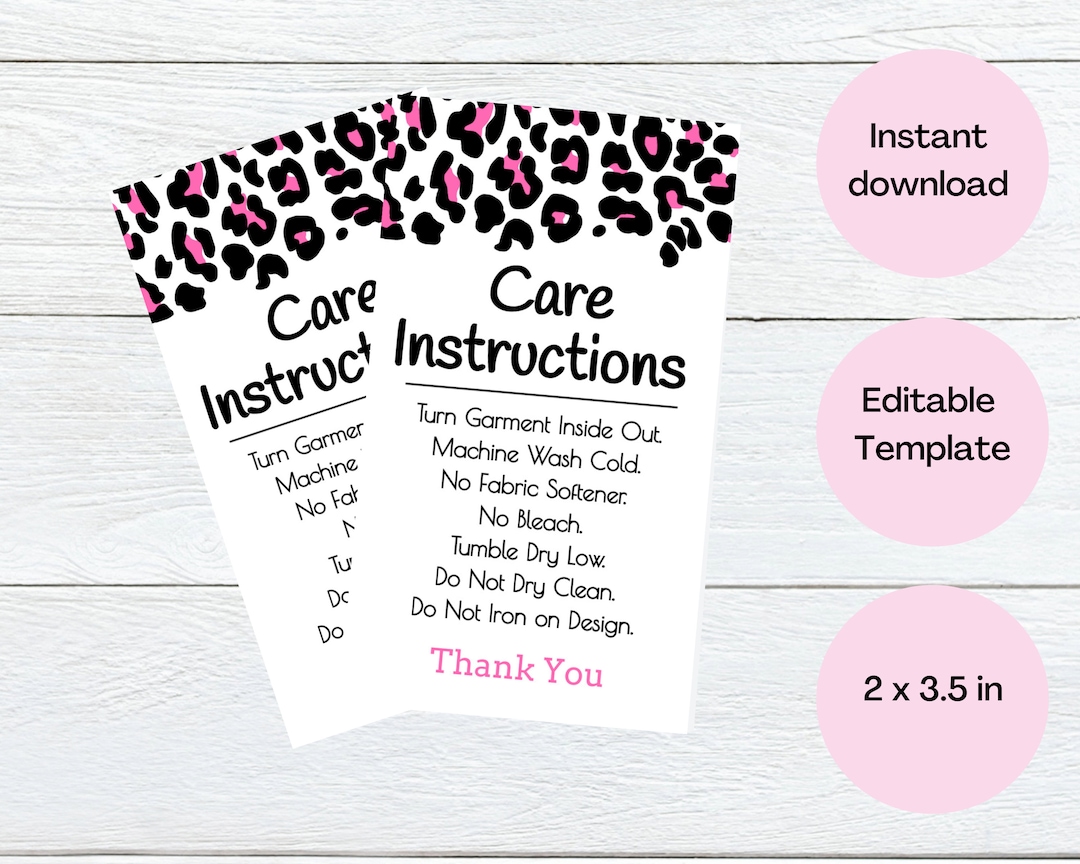 T-shirt Care Instructions, Leopard Print Shirt Care Card, Printable ...