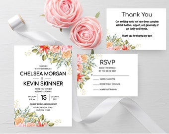 Wedding Invitation Template, Spring Wedding Invitation, Floral Wedding Invitation Template, Spring wedding invitation suite, Wedding invites