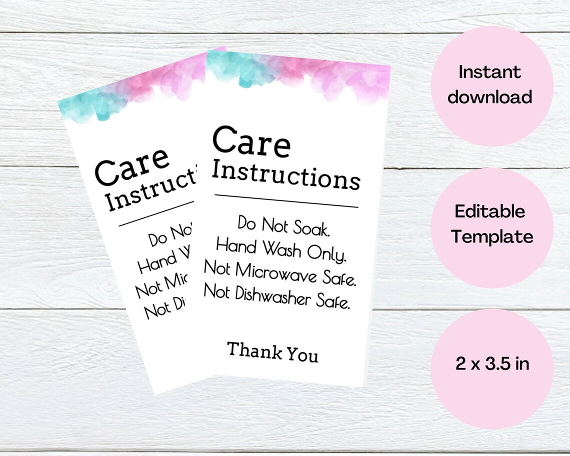 How to Care For, Mug Care Instructions, Cold Cup Care Card Printable