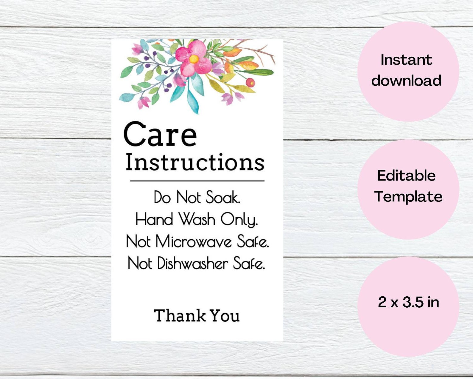 Cup Care Instruction Insert, Vinyl Products Care Card, Ready to Print ...