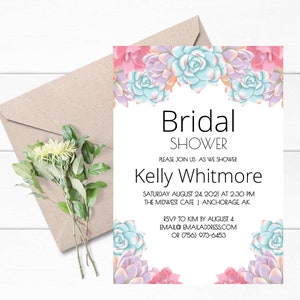 Succulent Bridal shower invitation, Succulent bridal shower invite, Succulent Bridal shower invitation template, Bridal shower invitation