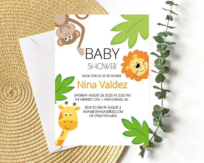 Jungle Themed Baby Shower Invitation Safari Invites Editable Etsy