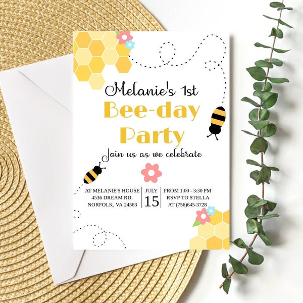 Bumble Bee Invitation, Bumbe bee invite, Bee Invite, Birthday Invitations, Birthday Invitation Template, Birthday Invitations For Girls