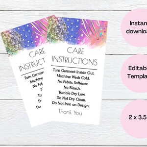 How to care for, T-shirt Care Instructions, Digital Download, T-Shirt Care Card Printable, Colorful Exotic Print Shirt Care Instruction Card