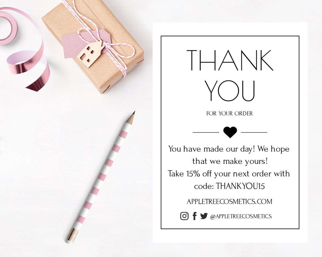 Minimalist Thank You for Your Order Card Template, Customer Thank You ...