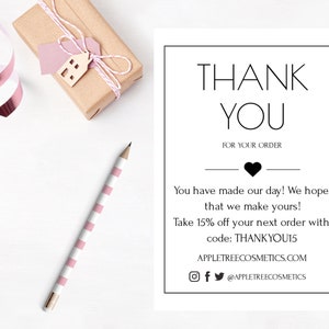 Minimalist Thank You for Your Order Card Template, Customer Thank You Note, Small business order inserts