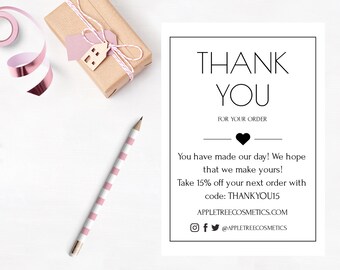 Minimalist Thank You for Your Order Card Template, Customer Thank You Note, Small business order inserts