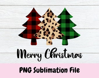 Buon Natale Png, Leopard Print Alberi di Natale Png, Merry Christmas Sublimation Design, Buffalo Plaid Christmas Png,
