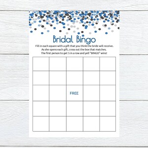 Bridal shower bingo game, Wedding shower game, Shower bingo, Blue, Bridal bingo, Instant digital download, Unique game sheets