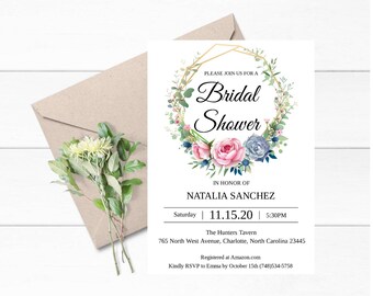 Bridal Shower Invitation Instant Download, Floral Bridal Shower Invitation, Bridal Shower Invitation Template, Bridal Shower Invitation