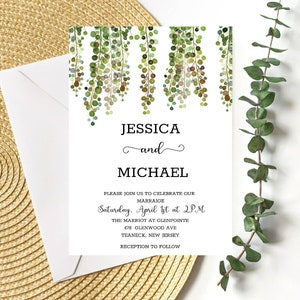 Greenery wedding invitation, Rustic wedding invites, Leaf wedding invitation, Greenery wedding invitation template, Instant download