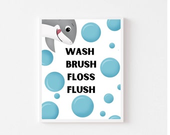 Kids Bathroom Rules, Shark Bathroom decor for boys, Wall prints bathroom, Boy Home Decor prints