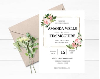 Editable Wedding Invites, Wedding Invitation, Wedding Invitation Template, Editable Wedding Invitation Template, Floral Wedding Invitation