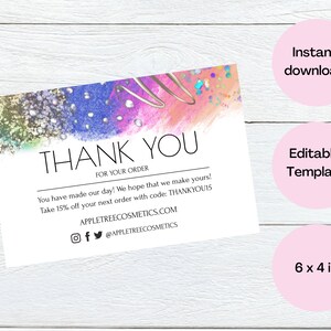 Colorful Exotic Print Small Business Thank You Card, Printable Thank You Cards Template, Customer Packaging Insert Note, Digital Files