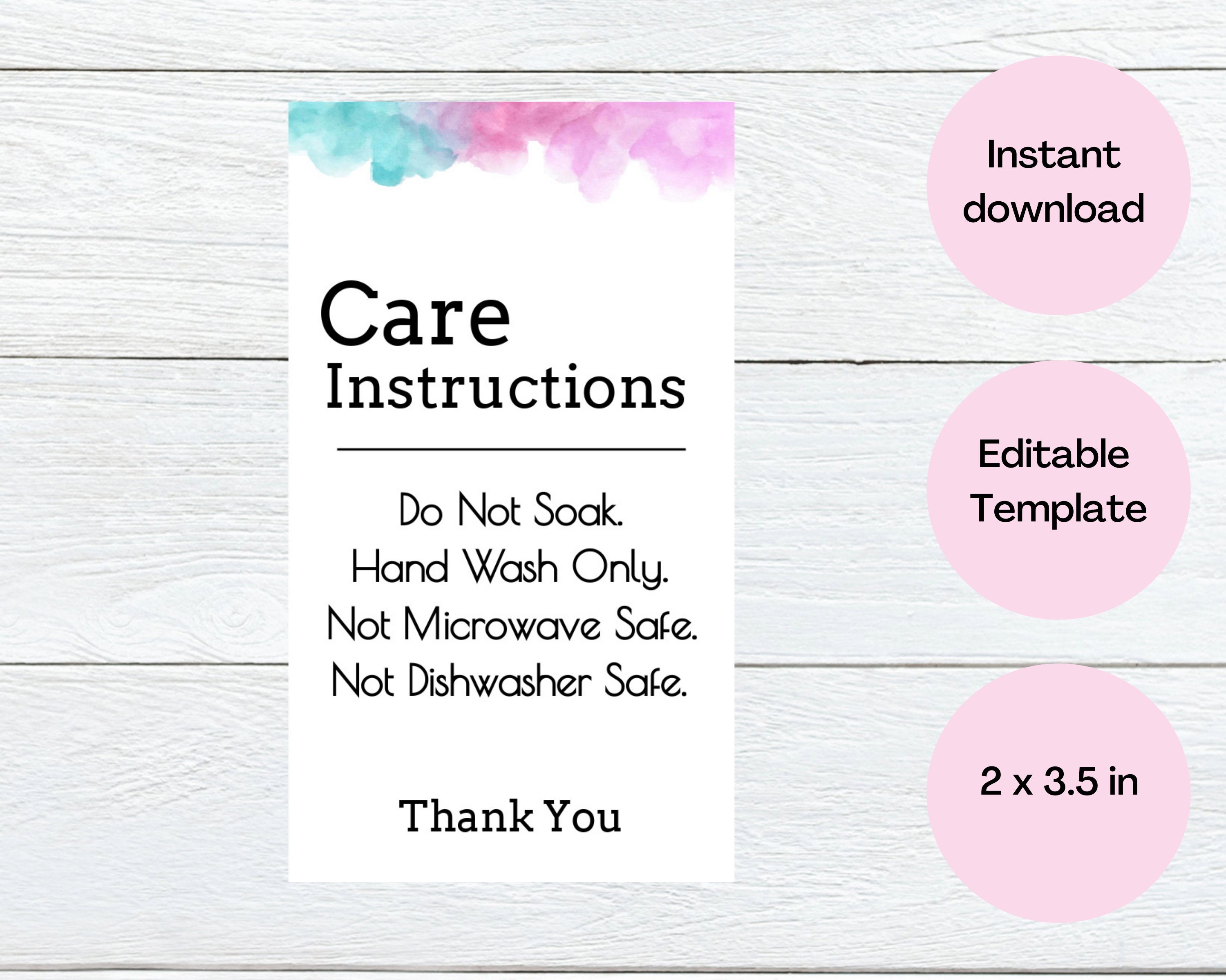 How to Care For, Mug Care Instructions, Cold Cup Care Card Printable