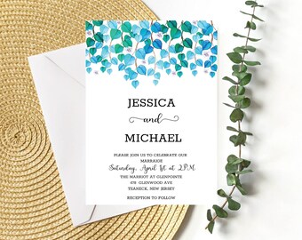 Botanical Wedding Invitations, Eucalyptus Wedding Invite, Sage Wedding Invitation, Greenery Wedding Stationery