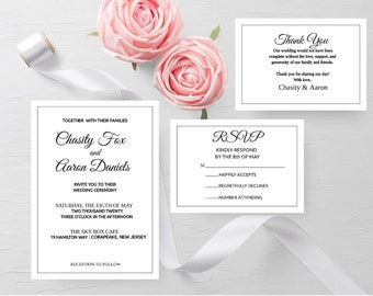 modern wedding invitation, Simple wedding invitation, Modern wedding invitation template, Wedding invitation set,  Instant Download Invites