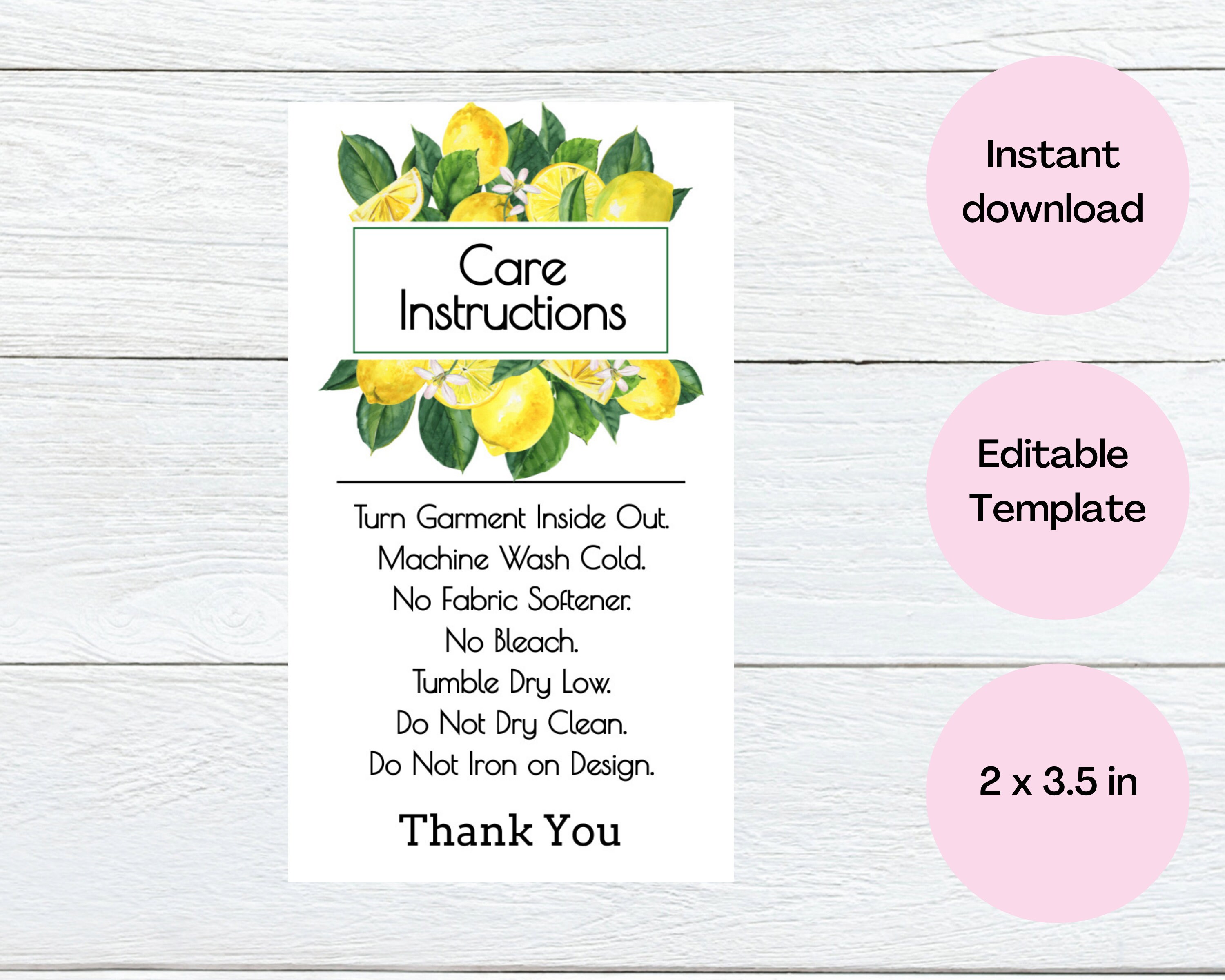 T-shirt Care Card Printable Shirt Care Instructions Editable - Etsy