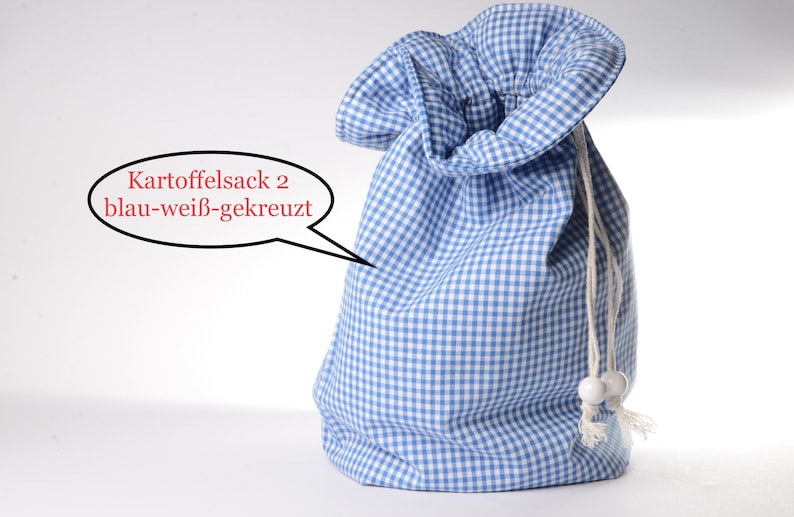 Potato bags for hot raclette potatoes made of cotton 2. blau w. gekreuzt