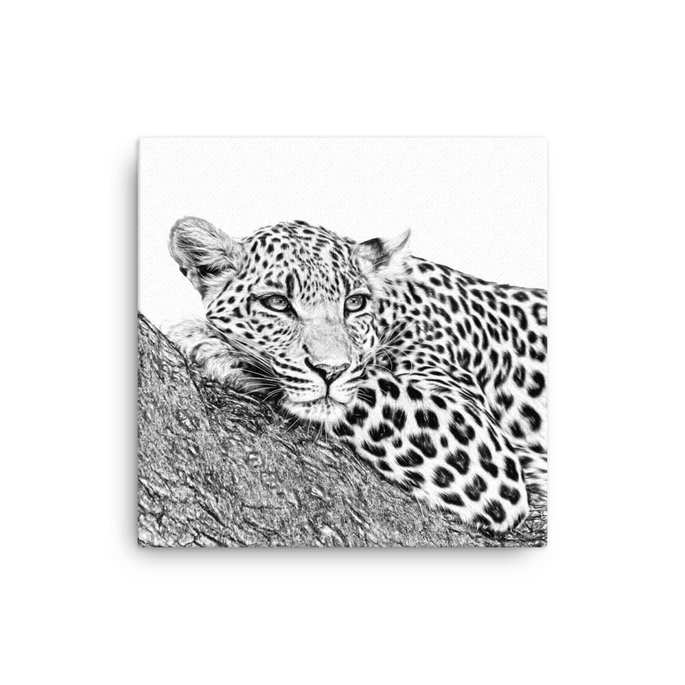 Leopard black and white canvas print with wooden canvas holder