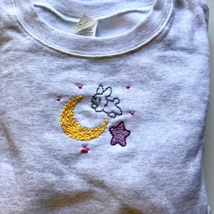 Usagi bunny blanket, rabbit jumping over moon blanket design, hand embroidery, sailor moon inspired, moon princess, sweater
