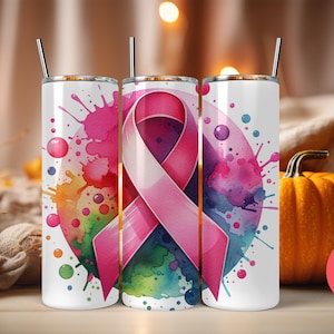 Breast Cancer Awareness Tumbler: Pink Ribbon, Butterfly Design