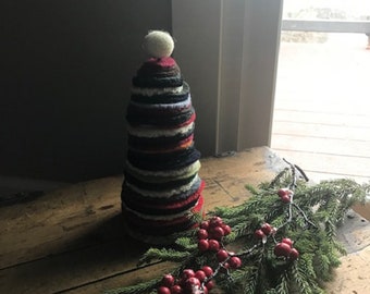 Felted Wool Medium Christmas Tree. Felted Wool Sweater Trees. Christmas Décor. Stacked Christmas Tree. Handmade Wool Décor.