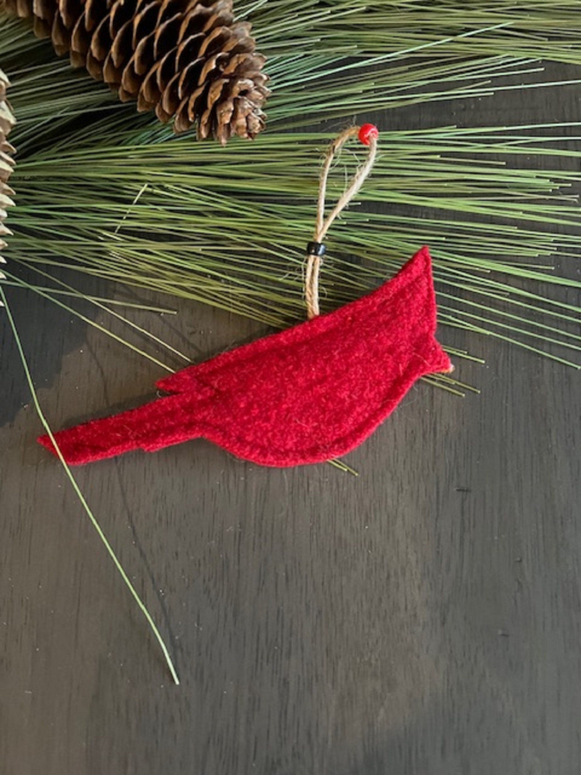 Cardinal Christmas Stocking Hand Felted Wool Gray Arcadia Home