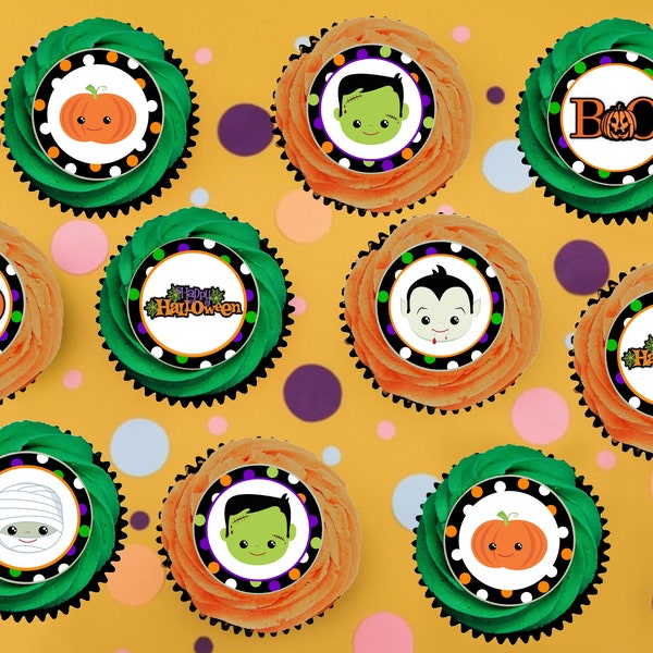 Cute Monsters! Halloween Party -Edible Image Cupcake / Cookie Topper - PRE-CUT